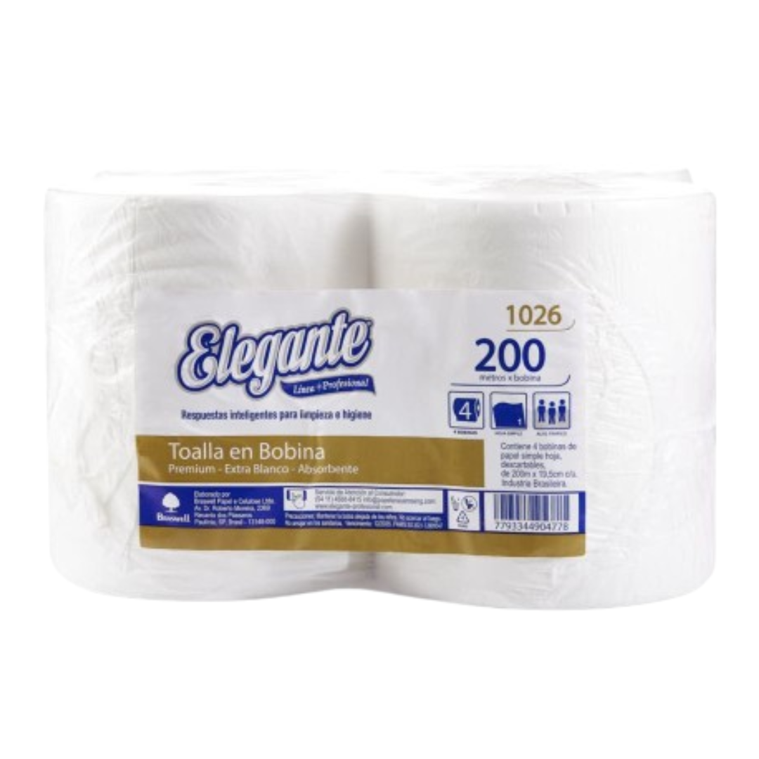 Toalla De Papel Elegante Bobina 200m X4 Rollos - Cod 1026