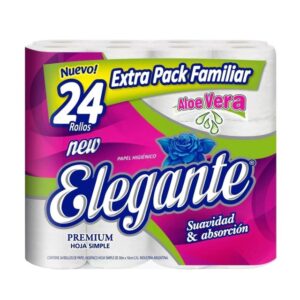 Papel Higiénico Elegante Aloe Vera Pack 24 Rollos Hoja Simple 30 M Suavidad Absorción Acolchado Extracto Aloe Vera Ideal Hogar Oficina Economía