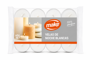 VELAS DE NOCHE BLANCAS X12 UNIDADES MAKE