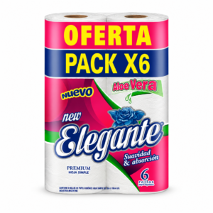 Papel Higienico 6x30M Hoja Simple Elegante
