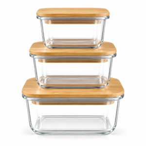 Set x 3 Hermetico Vidrio Tapa Bamboo San Remo